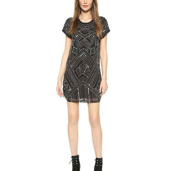 Parker Dresses & Skirts - Parker Topaz Beaded Sequin Mini Dress Black Geometric Cocktail Party Size S NWT